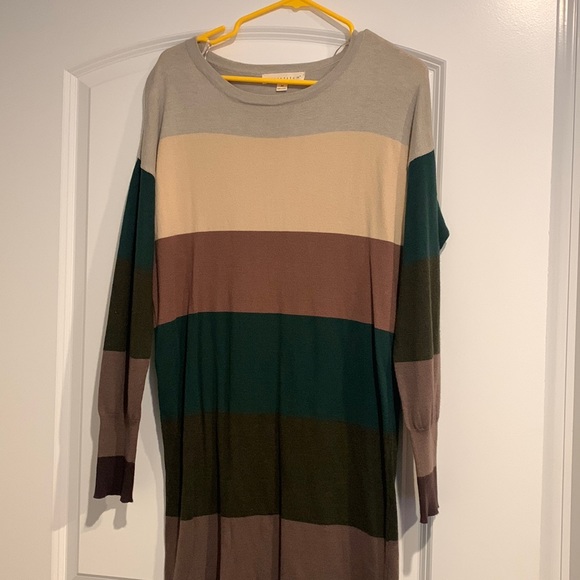 Love stitch stripe color block fall sweater long sleeve midi dress size medium - Picture 1 of 6